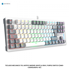 TECLADO MECANICO TKL ANTRYX MK840L WHITE & GRAY, PURPLE SWITCH (AMK-CS840LWGPU-SP)