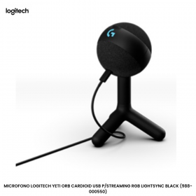 MICROFONO LOGITECH YETI ORB CARDIOID USB P/STREAMING RGB LIGHTSYNC BLACK (988-000550)