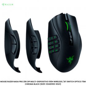 MOUSE RAZER NAGA PRO 20K DPI MULTI-DISPOSITIVO 100H WIRELESS / BT SWITCH OPTICO 70M CHROMA BLACK (RZ01-03420100-R3U1)