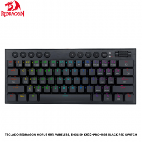 TECLADO REDRAGON HORUS 60% WIRELESS, ENGLISH K632-PRO-RGB BLACK RED SWITCH