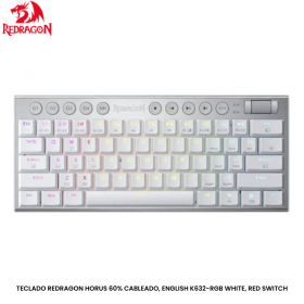 TECLADO REDRAGON HORUS 60% CABLEADO, ENGLISH K632-RGB WHITE, RED SWITCH