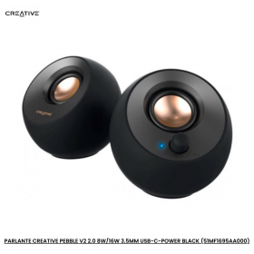 PARLANTE CREATIVE PEBBLE V2 2.0 8W/16W 3.5MM USB-C-POWER BLACK (51MF1695AA000)