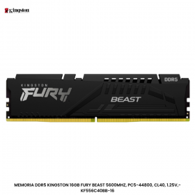 MEMORIA DDR5 KINGSTON 16GB FURY BEAST 5600MHZ, PC5-44800, CL40, 1.25V,- KF556C40BB-16