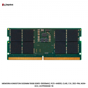 MEMORIA KINGSTON SODIMM 16GB DDR5-5600MHZ, PC5-44800, CL46, 1.1V, 262-PIN, NON-ECC, KCP556SS8-16