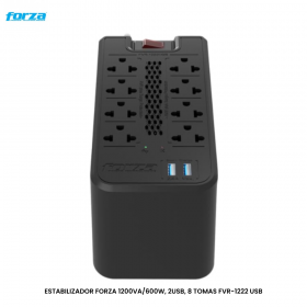 ESTABILIZADOR FORZA 1200VA/600W, 2USB, 8 TOMAS FVR-1222 USB