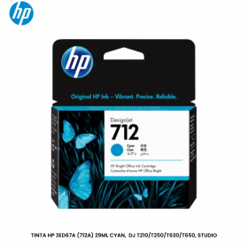 TINTA HP 3ED67A (712A) 29ML CYAN,  DJ T210/T250/T630/T650, STUDIO