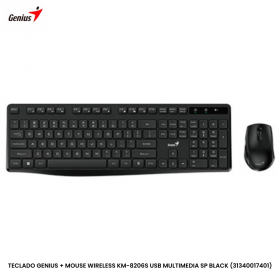 TECLADO GENIUS + MOUSE WIRELESS KM-8206S USB MULTIMEDIA SP BLACK (31340017401)