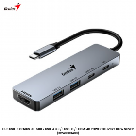 HUB USB-C GENIUS UH-500 2 USB-A 3.0 / 1 USB-C / 1 HDMI 4K POWER DELIVERY 100W SILVER (31240003400)