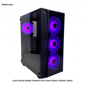 CASE HALION GAMER TORNADO E06 FUENTE 600W, 4XARGB, VIDRIO