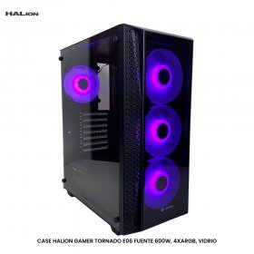 CASE HALION GAMER TORNADO E06 FUENTE 600W, 4XARGB, VIDRIO