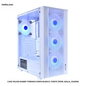 CASE HALION GAMER TORNADO 04WH BLANCO, FUENTE 500W, MALLA, 4XARGB