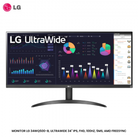 MONITOR LG 34WQ500-B, ULTRAWIDE 34" IPS, FHD, 100HZ, 5MS, AMD FREESYNC