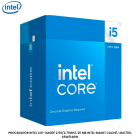 PROCESADOR INTEL CI5-14400F 2.50/4.70GHZ, 20 MB INTEL SMART CACHÉ, LGA1700, 65W/14148W