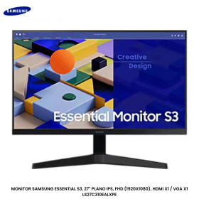 MONITOR SAMSUNG ESSENTIAL S3, 27" PLANO IPS, FHD (1920X1080), HDMI X1 / VGA X1 LS27C310EALXPE