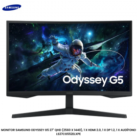 MONITOR SAMSUNG ODYSSEY G5 27" QHD (2560 X 1440), 1 X HDMI 2.0, 1 X DP 1.2, 1 X AUDÍFONO LS27CG552ELXPE