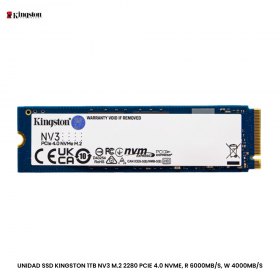 UNIDAD SSD KINGSTON 1TB NV3 M.2 2280 PCIE 4.0 NVME, R 6000MB/S, W 4000MB/S