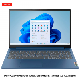 LAPTOP LENOVO IP SLIM3 CI5-12450H, 16GB RAM DDR5, 512GB SSD M.2, 15.6", FREEDOS