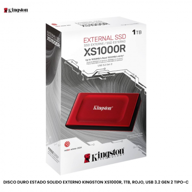 DISCO DURO ESTADO SOLIDO EXTERNO KINGSTON XS1000R, 1TB, ROJO, USB 3.2 GEN 2 TIPO-C