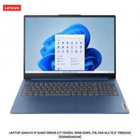 LAPTOP LENOVO IP SLIM3 15IRH8 CI7 13620H, 16GB DDR5, 1TB, SSD M.2 15.6" FREEDOS (83EM00ADLM)