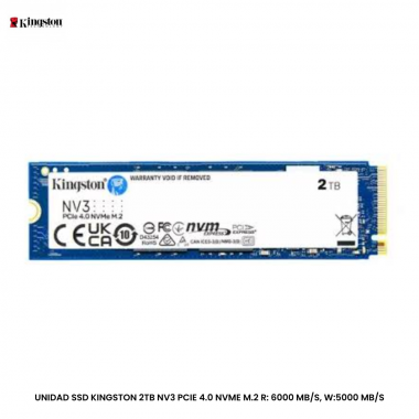 UNIDAD SSD KINGSTON 2TB NV3 PCIE 4.0 NVME M.2 R: 6000 MB/S, W:5000 MB/S
