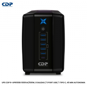 UPS CDP R-UPR1008I 1000VA/500W, 8 SALIDAS / 5 PORT USB / 1 TIPO C, 45 MIN AUTONOMIA