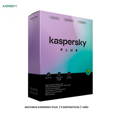 ANTIVIRUS KASPERSKY PLUS  / 5 DISPOSITIVOS / 1 AÑO