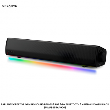 PARLANTE CREATIVE GAMING SOUND BAR GS3 RGB 24W BLUETOOTH 5.4 USB-C POWER BLACK (51MF8465AA000)
