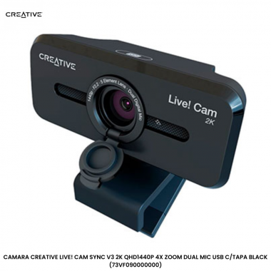 CAMARA CREATIVE LIVE! CAM SYNC V3 2K QHD1440P 4X ZOOM DUAL MIC USB C/TAPA BLACK (73VF090000000)
