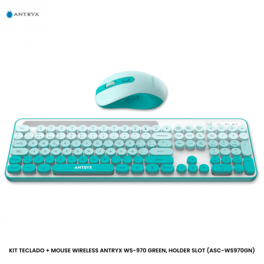 KIT TECLADO + MOUSE WIRELESS ANTRYX WS-970 GREEN, HOLDER SLOT (ASC-WS970GN)