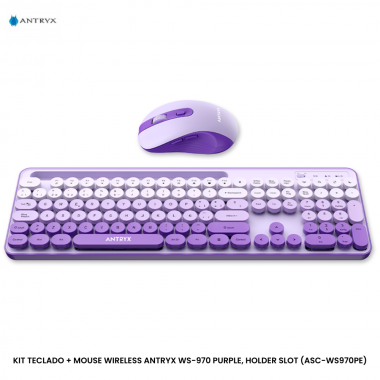 KIT TECLADO + MOUSE WIRELESS ANTRYX WS-970 PURPLE, HOLDER SLOT (ASC-WS970PE)