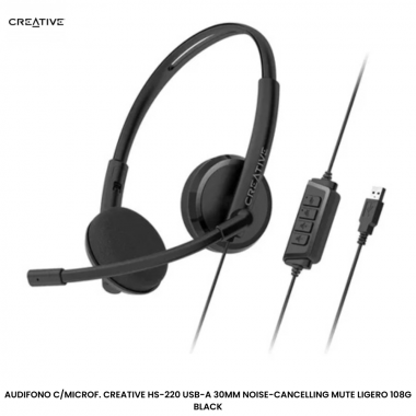AUDIFONO C/MICROF. CREATIVE HS-220 USB-A 30MM NOISE-CANCELLING MUTE LIGERO 108G BLACK