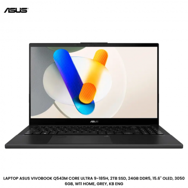 LAPTOP ASUS VIVOBOOK Q543M CORE ULTRA 9-185H, 2TB SSD, 24GB DDR5, 15.6" OLED, 3050 6GB, W11 HOME, GREY, KB ENG