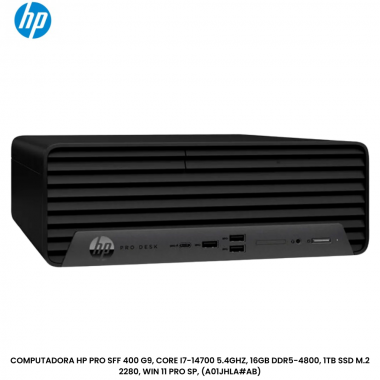 COMPUTADORA HP PRO SFF 400 G9, CORE I7-14700 5.4GHZ, 16GB DDR5-4800, 1TB SSD M.2 2280, WIN 11 PRO SP, (A01JHLA-AB)