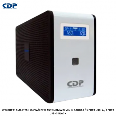 UPS CDP R-SMART751I 750VA/375W AUTONOMIA 20MIN 10 SALIDAS / 5 PORT USB-A / 1 PORT USB-C BLACK