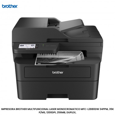 IMPRESORA BROTHER MULTIFUNCIONAL LASER MONOCROMATICO MFC-L2880DW 34PPM, 35K P/MS, 1200DPI, 256MB, DUPLEX,
