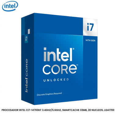PROCESADOR INTEL CI7-14700KF 3.4GHZ/5.6GHZ, SMARTCACHE 33MB, 20 NUCLEOS, LGA1700