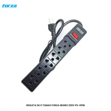 REGLETA DE 6 TOMAS FORZA NEGRO 220V PS-001B