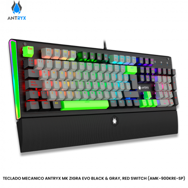 TECLADO MECANICO ANTRYX MK ZIGRA EVO BLACK & GRAY, RED SWITCH (AMK-900KRE-SP)