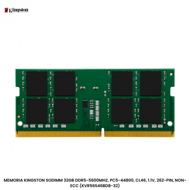 MEMORIA KINGSTON SODIMM 32GB DDR5-5600MHZ, PC5-44800, CL46, 1.1V, 262-PIN, NON-ECC (KVR56S46BD8-32)
