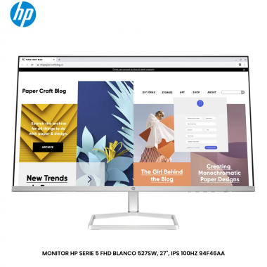 MONITOR HP SERIE 5 FHD BLANCO 527SW, 27", IPS 100HZ 94F46AA