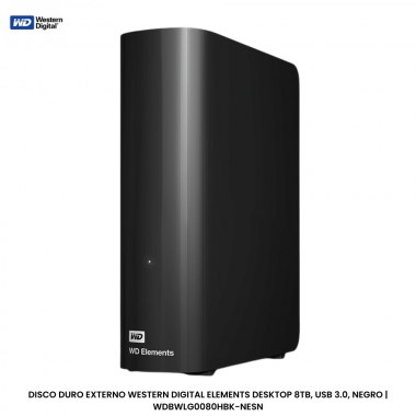 DISCO DURO EXTERNO WESTERN DIGITAL ELEMENTS DESKTOP 8TB, USB 3.0, NEGRO | WDBWLG0080HBK-NESN
