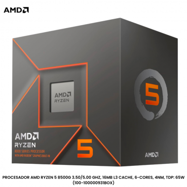 PROCESADOR AMD RYZEN 5 8500G 3.50/5.00 GHZ, 16MB L3 CACHE, 6-CORES, 4NM, TDP: 65W (100-100000931BOX)