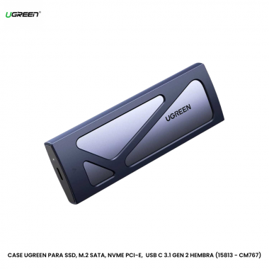 CASE UGREEN PARA SSD, M.2 SATA, NVME PCI-E,  USB C 3.1 GEN 2 HEMBRA (15813 - CM767)