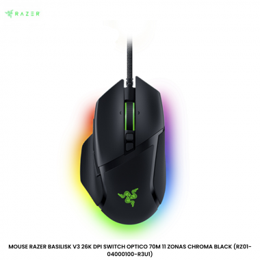 MOUSE RAZER BASILISK V3 26K DPI SWITCH OPTICO 70M 11 ZONAS CHROMA BLACK (RZ01-04000100-R3U1)