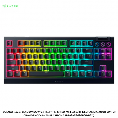 TECLADO RAZER BLACKWIDOW V4 TKL HYPERSPEED WIRELESS/BT MECHANICAL 980H SWITCH ORANGE HOT-SWAP SP CHROMA (RZ03-05480600-R311)