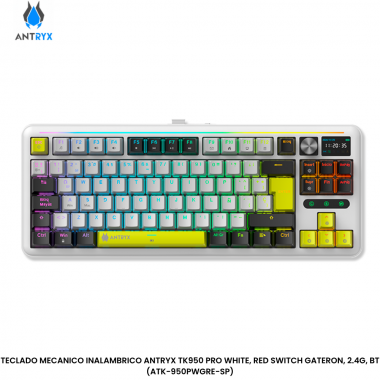 TECLADO MECANICO INALAMBRICO ANTRYX TK950 PRO WHITE, RED SWITCH GATERON, 2.4G, BT (ATK-950PWGRE-SP)