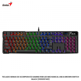 TECLADO GENIUS GX SCORPION K12 GAMING RGB LED MECHANICAL USB AI BROWN SWITCH BLACK (31310057401)