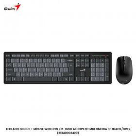 TECLADO GENIUS + MOUSE WIRELESS KM-8200 AI COPILOT MULTIMEDIA SP BLACK/GREY (31340003420)