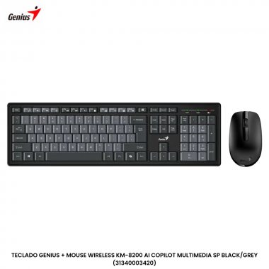 TECLADO GENIUS + MOUSE WIRELESS KM-8200 AI COPILOT MULTIMEDIA SP BLACK/GREY (31340003420)