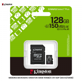 MEMORIA MICROSDHC KINGSTON 128GB 150MB/S C10+ADP (SDCS3/128GB)